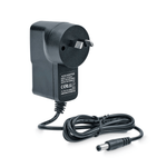 The 5V USB Adaptor Plug for Deluxe Electric Dog Fence from Pet Control HQ is a black AC/DC power adapter with a two-prong plug and an extended black cable, featuring specifications written in white. This USB charger is neatly coiled, suggesting it’s tailored for regions with compatible outlets.